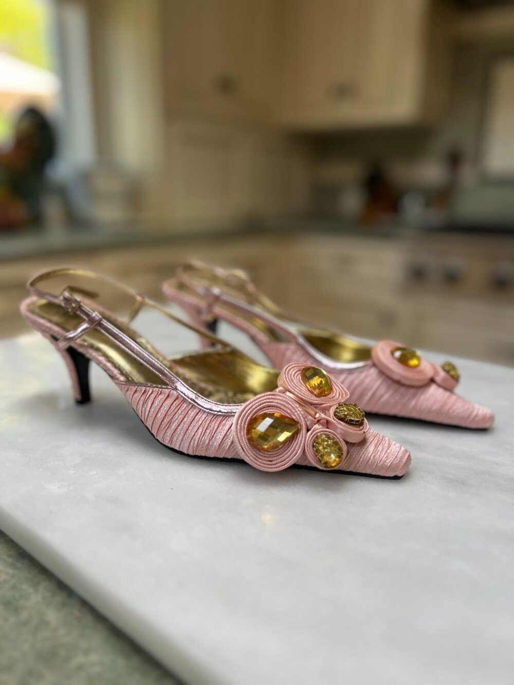 J.Renee Alida Slingback Soft Pink Fabric Butterfly Heels Size 8 - Vintage - Picture 5 of 9